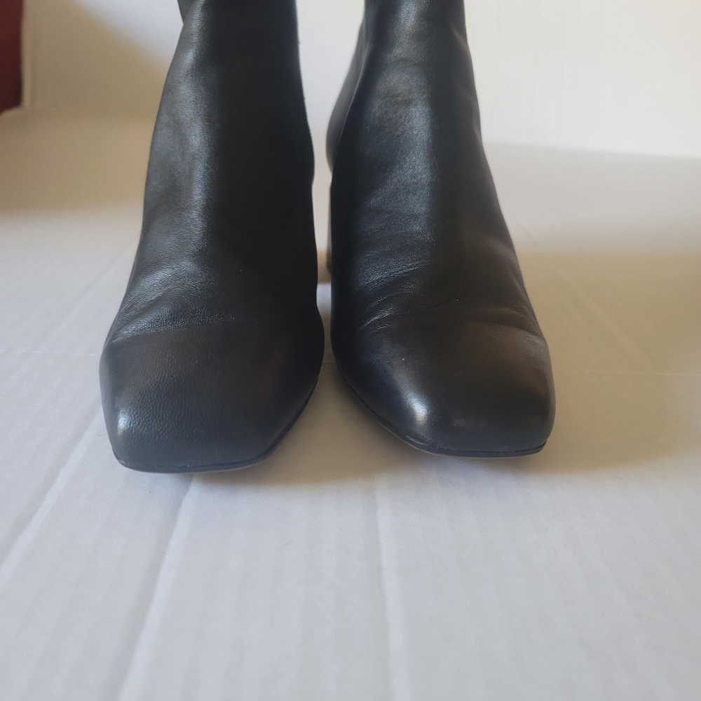 Franco Sarto Black Leather Ankle Booties with Block Heel - Picture 4 of 11